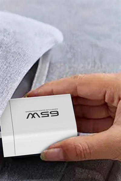 Mey İthalat®  C99Q 65W PD Destekli Type-C ve USB Çift Çıkışlı Hızlı Şarj Adaptörü - Beyaz