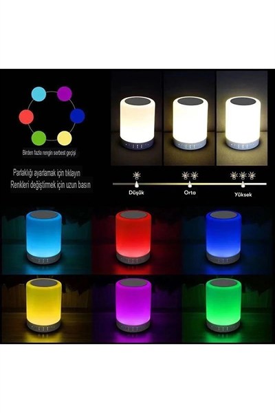 Mey İthalat®  CL-671 Şarjlı Dokunmatik Gece Lambalı Bluetooth Hoparlör