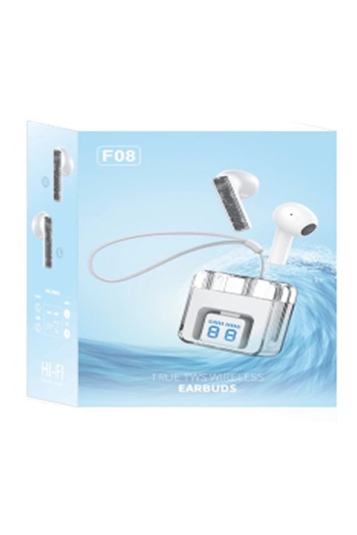 Mey İthalat®  F08 Dijital Şarj Göstergeli TWS Bluetooth Kulaklık - Mavi