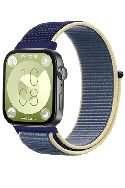 Mey İthalat®  Huawei Fit 4 Hasırlı Cırtcırtlı Kordon - Sarı-Lacivert