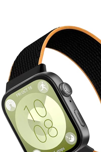 Mey İthalat®  Huawei Fit 4 Hasırlı Cırtcırtlı Kordon - Siyah-Turuncu