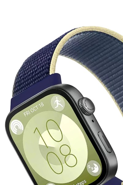 Mey İthalat®  Huawei Fit 4 Hasırlı Cırtcırtlı Kordon - Sarı-Lacivert