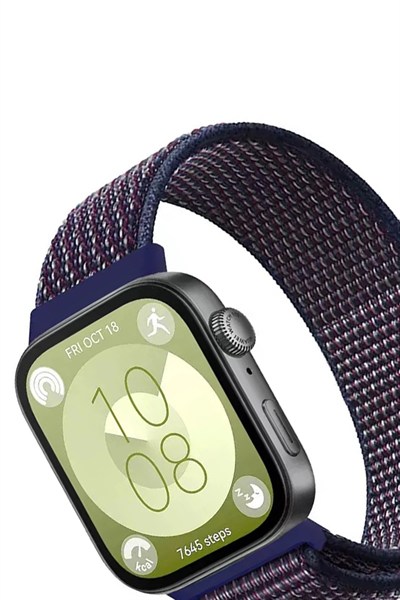 Mey İthalat®  Huawei Fit 4 Hasırlı Cırtcırtlı Kordon - Mavi-Beyaz