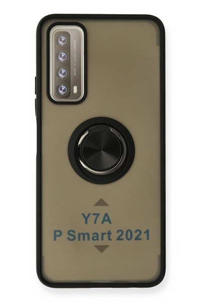 Mey İthalat®  Huawei P Smart 2021 Kılıf Montreal Yüzüklü Silikon Kapak - Siyah