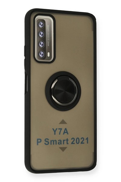 Mey İthalat®  Huawei P Smart 2021 Kılıf Montreal Yüzüklü Silikon Kapak - Siyah