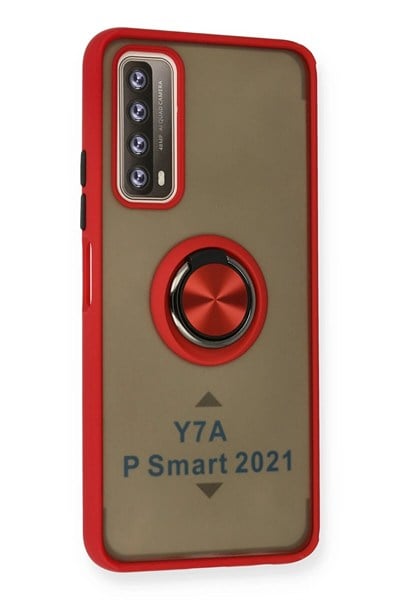 Mey İthalat®  Huawei P Smart 2021 Kılıf Montreal Yüzüklü Silikon Kapak - Kırmızı