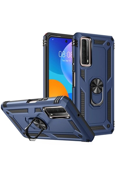 Mey İthalat®  Huawei P Smart 2021 Kılıf Sofya Yüzüklü Silikon Kapak - Lacivert
