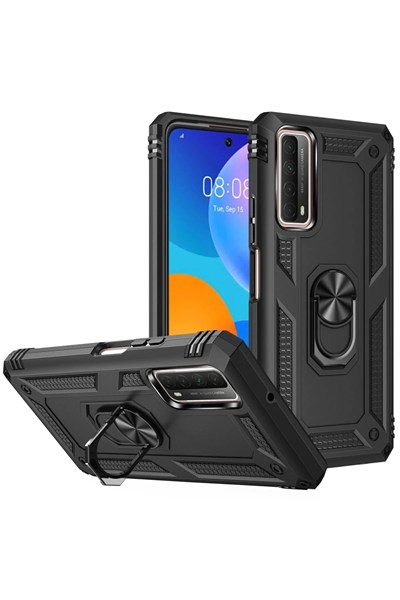Mey İthalat®  Huawei P Smart 2021 Kılıf Sofya Yüzüklü Silikon Kapak - Siyah