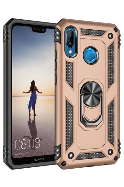 Mey İthalat®  Huawei P20 Lite Kılıf Sofya Yüzüklü Silikon Kapak - Gold