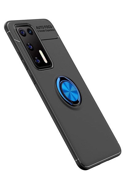 Mey İthalat®  Huawei P40 Kılıf Range Yüzüklü Silikon - Siyah-Mavi