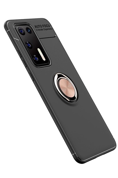 Mey İthalat®  Huawei P40 Kılıf Range Yüzüklü Silikon - Siyah-Gold