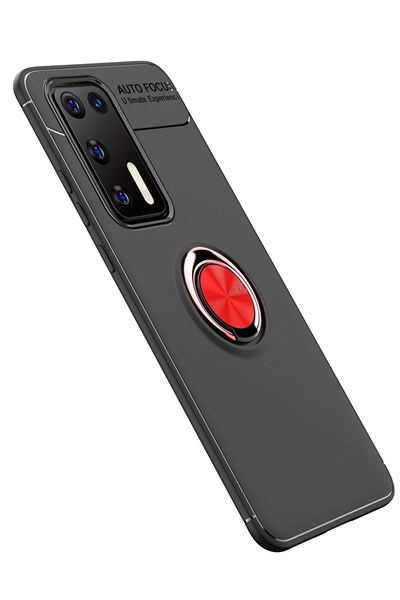 Mey İthalat®  Huawei P40 Kılıf Range Yüzüklü Silikon - Siyah-Kırmızı