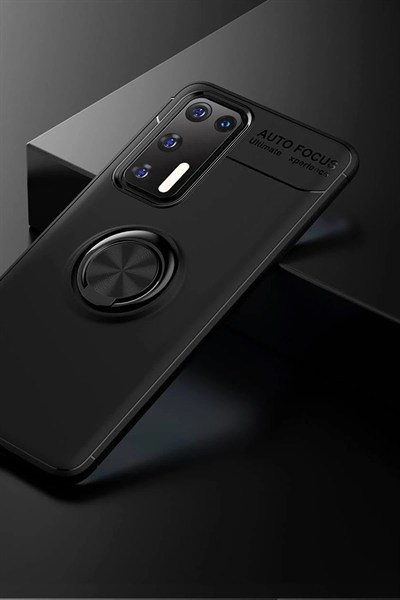 Mey İthalat®  Huawei P40 Kılıf Range Yüzüklü Silikon - Siyah