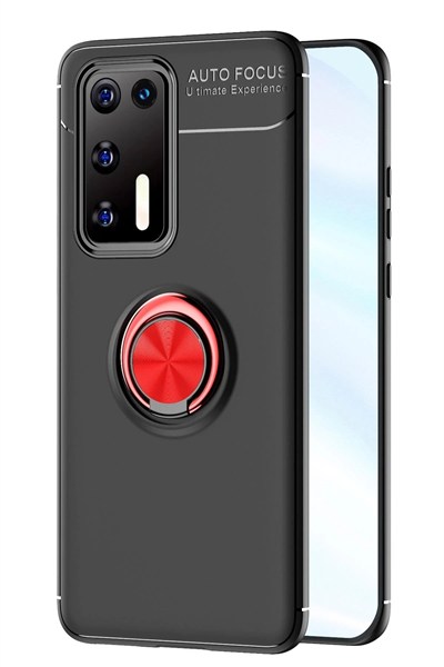 Mey İthalat®  Huawei P40 Kılıf Range Yüzüklü Silikon - Siyah-Kırmızı