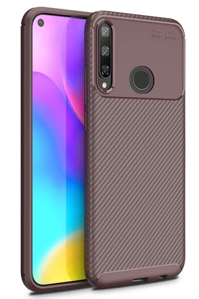 Mey İthalat®  Huawei P40 Lite E Kılıf Auto Focus Karbon Kapak - Kahverengi