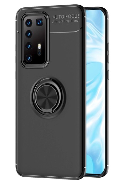 Mey İthalat®  Huawei P40 Pro Kılıf Range Yüzüklü Silikon - Siyah