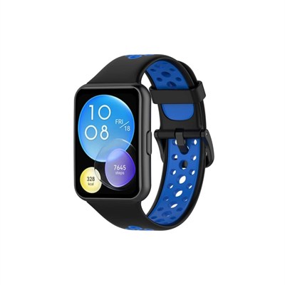 Mey İthalat®  Huawei Watch Fit 2 Spor Delikli Kordon - Siyah-Mavi