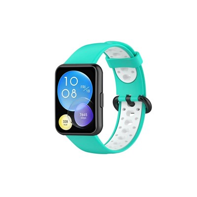 Mey İthalat®  Huawei Watch Fit 2 Spor Delikli Kordon - Turkuaz-Beyaz