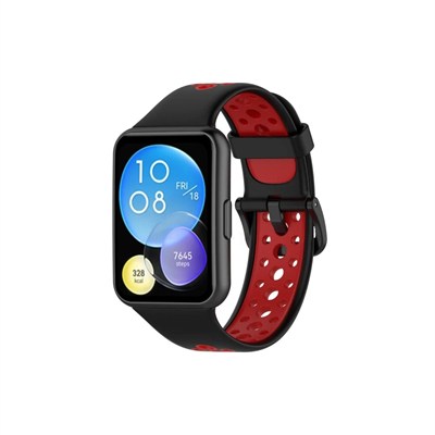 Mey İthalat®  Huawei Watch Fit 2 Spor Delikli Kordon - Siyah-Kırmızı
