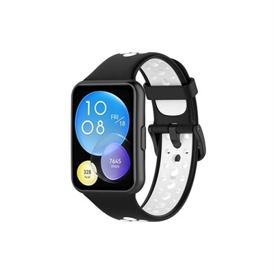 Mey İthalat®  Huawei Watch Fit 2 Spor Delikli Kordon - Siyah-Beyaz