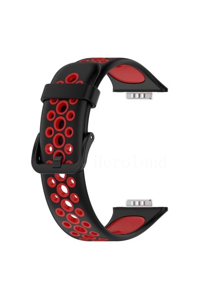 Mey İthalat®  Huawei Watch Fit 2 Spor Delikli Kordon - Siyah-Kırmızı