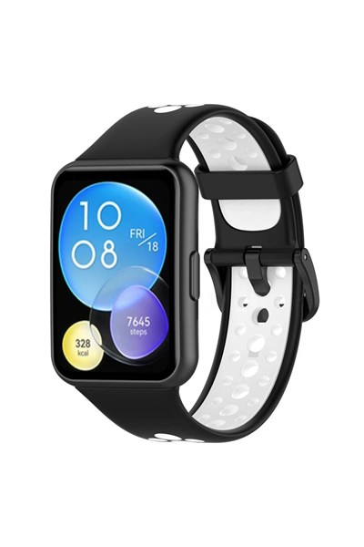 Mey İthalat®  Huawei Watch Fit 2 Spor Delikli Kordon - Siyah-Beyaz