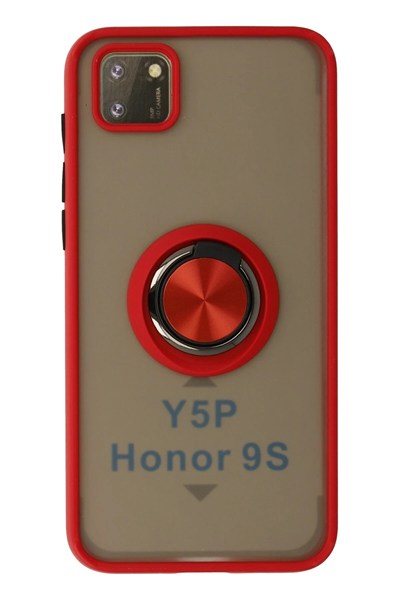Mey İthalat®  Huawei Y5P Kılıf Montreal Yüzüklü Silikon Kapak - Kırmızı