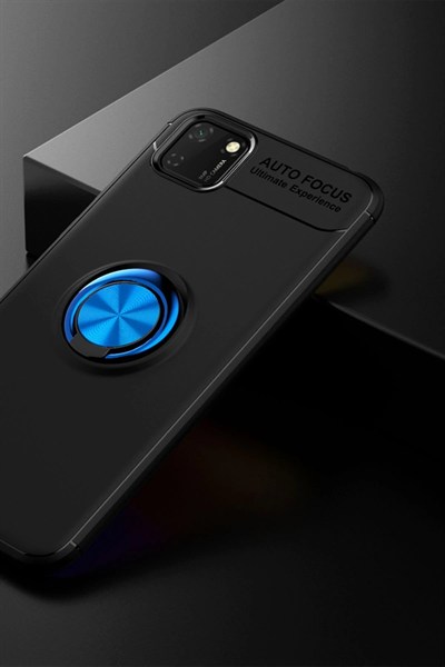 Mey İthalat®  Huawei Y5P Kılıf Range Yüzüklü Silikon - Siyah-Mavi