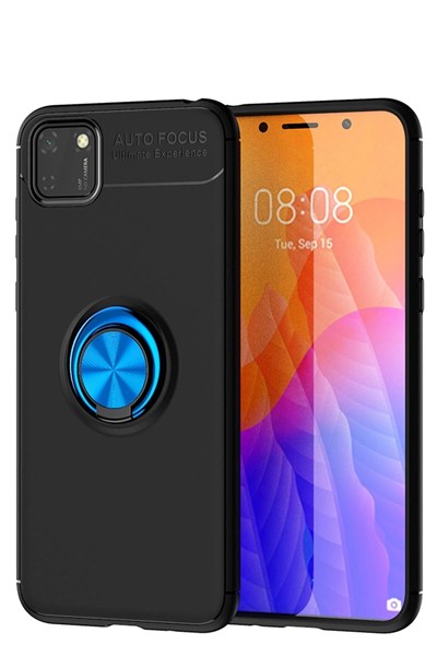 Mey İthalat®  Huawei Y5P Kılıf Range Yüzüklü Silikon - Siyah-Mavi