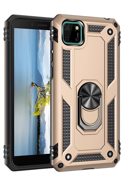 Mey İthalat®  Huawei Y5P Kılıf Sofya Yüzüklü Silikon Kapak - Gold