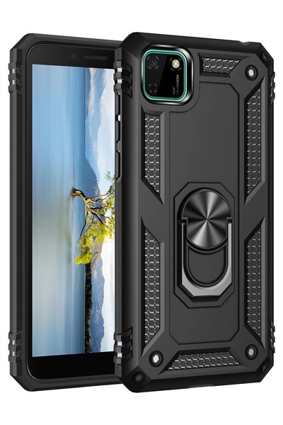 Mey İthalat®  Huawei Y5P Kılıf Sofya Yüzüklü Silikon Kapak - Siyah