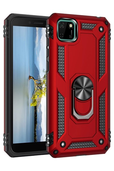 Mey İthalat®  Huawei Y5P Kılıf Sofya Yüzüklü Silikon Kapak - Kırmızı