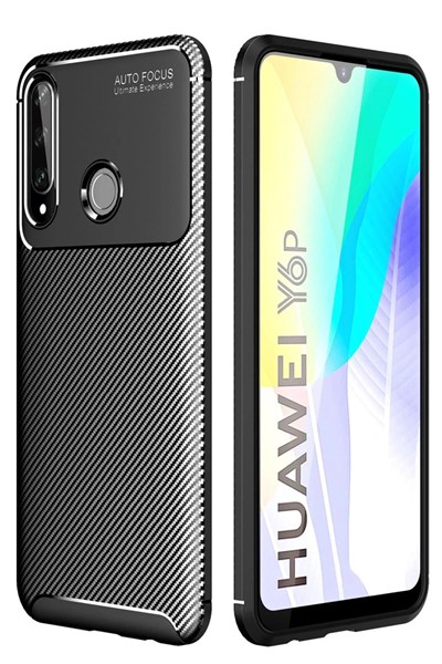 Mey İthalat®  Huawei Y6P Kılıf Auto Focus Karbon Kapak - Siyah
