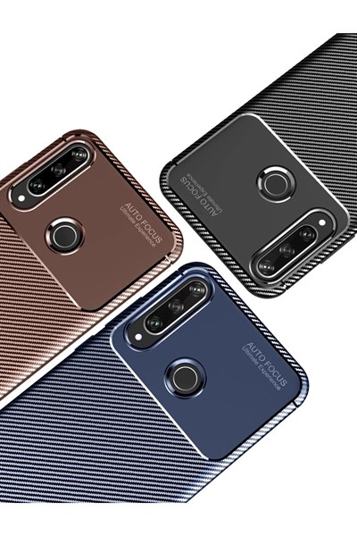 Mey İthalat®  Huawei Y6P Kılıf Auto Focus Karbon Kapak - Kahverengi