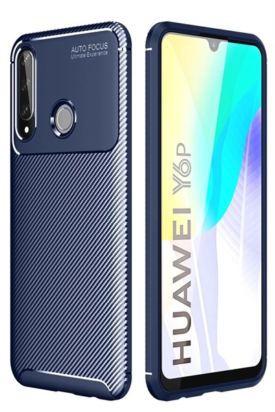 Mey İthalat®  Huawei Y6P Kılıf Auto Focus Karbon Kapak - Lacivert