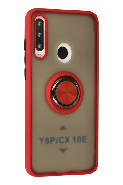 Mey İthalat®  Huawei Y6P Kılıf Montreal Yüzüklü Silikon Kapak - Kırmızı