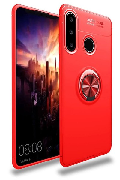 Mey İthalat®  Huawei Y6P Kılıf Range Yüzüklü Silikon - Kırmızı