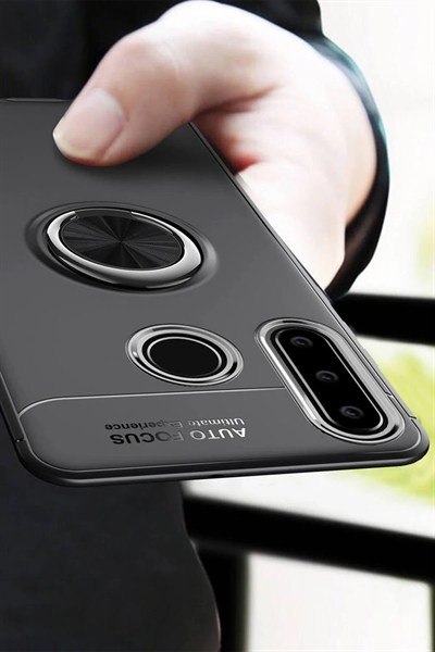 Mey İthalat®  Huawei Y6P Kılıf Range Yüzüklü Silikon - Siyah-Mavi