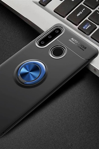 Mey İthalat®  Huawei Y6P Kılıf Range Yüzüklü Silikon - Siyah-Mavi