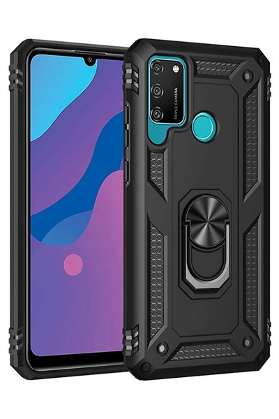 Mey İthalat®  Huawei Y6P Kılıf Sofya Yüzüklü Silikon Kapak - Siyah
