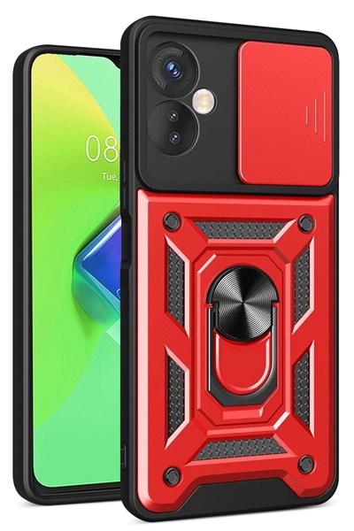 Mey İthalat®  İnfinix Hot 30 4G Kılıf Pars Lens Yüzüklü Silikon - Kırmızı