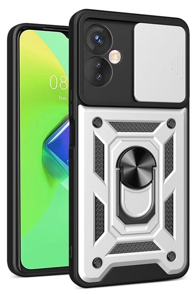 Mey İthalat®  İnfinix Hot 30 4G Kılıf Pars Lens Yüzüklü Silikon - Gümüş