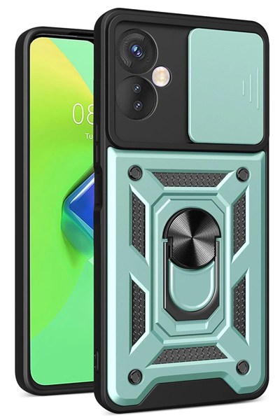 Mey İthalat®  İnfinix Hot 30 4G Kılıf Pars Lens Yüzüklü Silikon - Yeşil