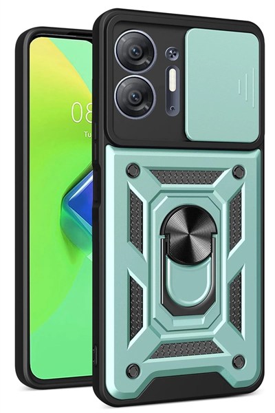 Mey İthalat®  İnfinix Hot 30 5G Kılıf Pars Lens Yüzüklü Silikon - Yeşil