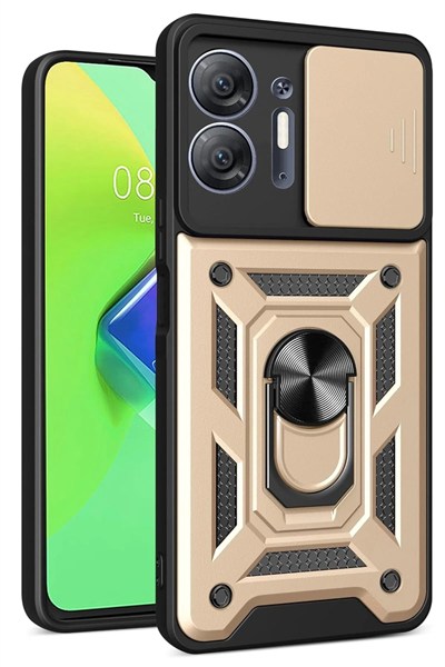 Mey İthalat®  İnfinix Hot 30 5G Kılıf Pars Lens Yüzüklü Silikon - Gold