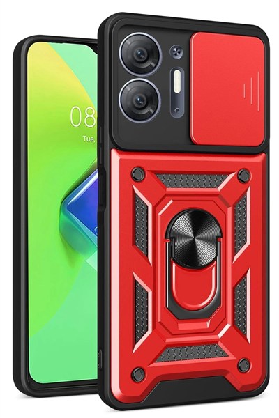 Mey İthalat®  İnfinix Hot 30 5G Kılıf Pars Lens Yüzüklü Silikon - Kırmızı