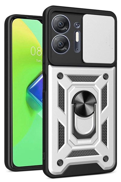 Mey İthalat®  İnfinix Hot 30 5G Kılıf Pars Lens Yüzüklü Silikon - Gümüş