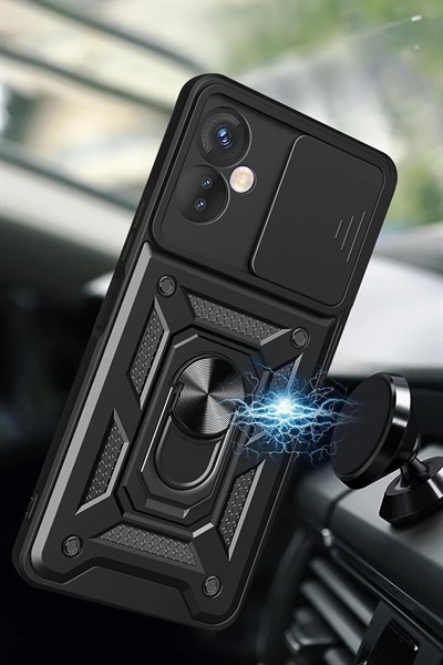 Mey İthalat®  İnfinix Hot 30 5G Kılıf Pars Lens Yüzüklü Silikon - Yeşil