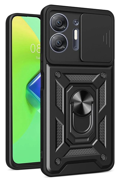 Mey İthalat®  İnfinix Hot 30 5G Kılıf Pars Lens Yüzüklü Silikon - Siyah