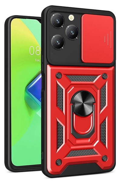 Mey İthalat®  İnfinix Hot 40 Pro Kılıf Pars Lens Yüzüklü Silikon - Kırmızı